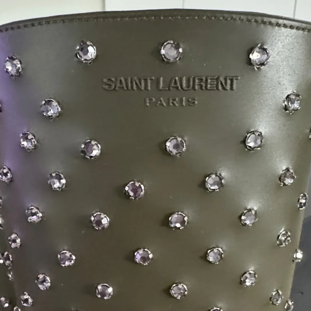 SAINT LAURENT Olive Rubber Crystal Rain Boots EUR 37 US 7